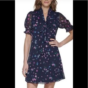 DKNY floral tie neck dress 8